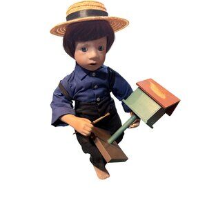 "Adam" Amish Blessings by Julie Good-Kruger Boy Doll With Birdhouse Straw Hat 19